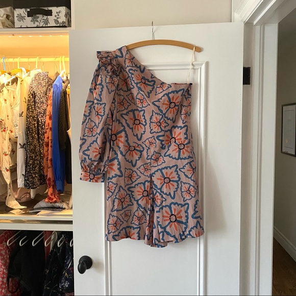 Anthro Atelier one sleeve Nadia floral romper lavender purple M - Picture 4 of 15